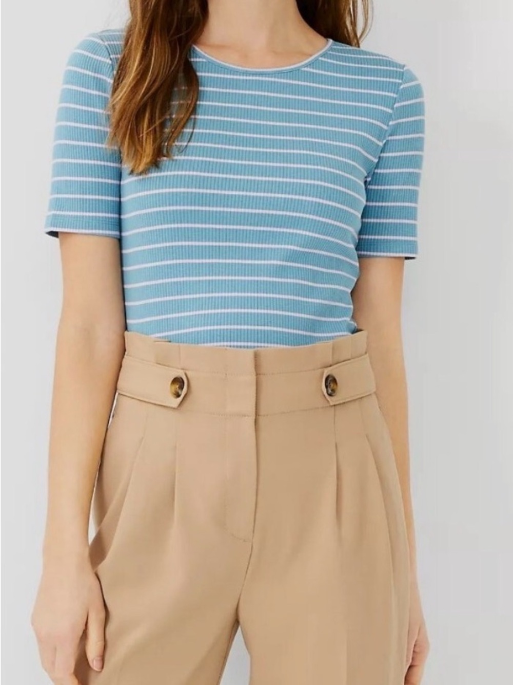 Ann Taylor | Short Sleeve Crewneck Ribbed Back Keyhole Shirt | Size XS